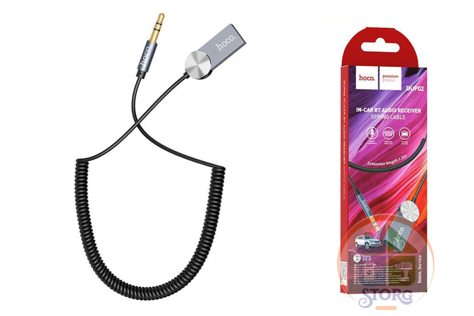 Автомобильный адаптер Bluetooth aux Hoco DUP02 пружина 1.5м черный