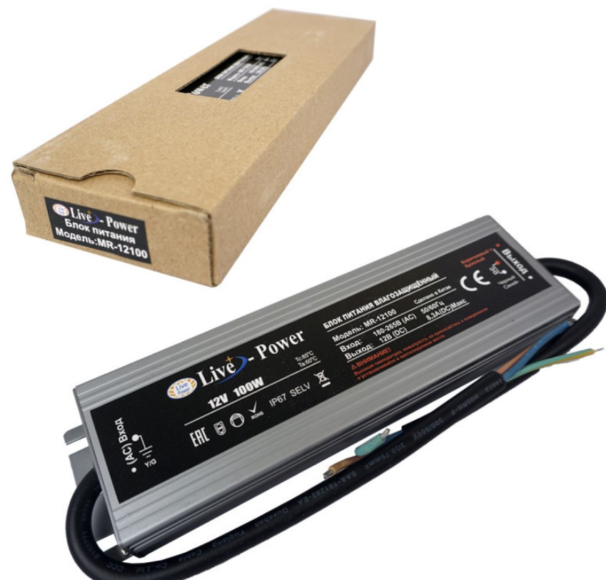 Блок питания для светодиодной ленты IP67 Slim MR-12100 12V8,5A 100W ( влагозащищён )