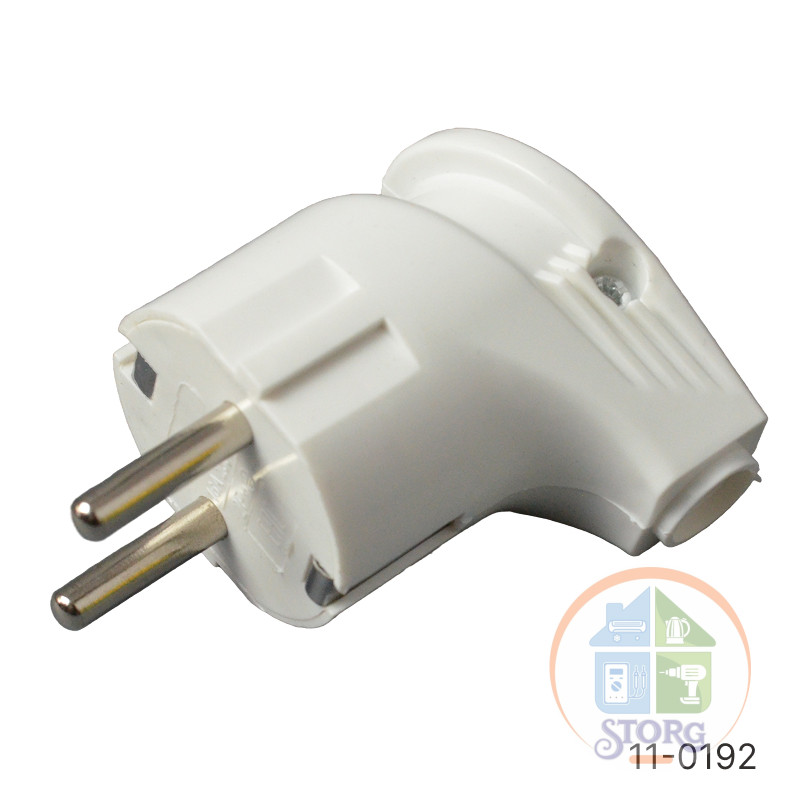 Вилка угловая электрическая YK206W с заземлением термопластик 250V/16A (белый) (30шт)