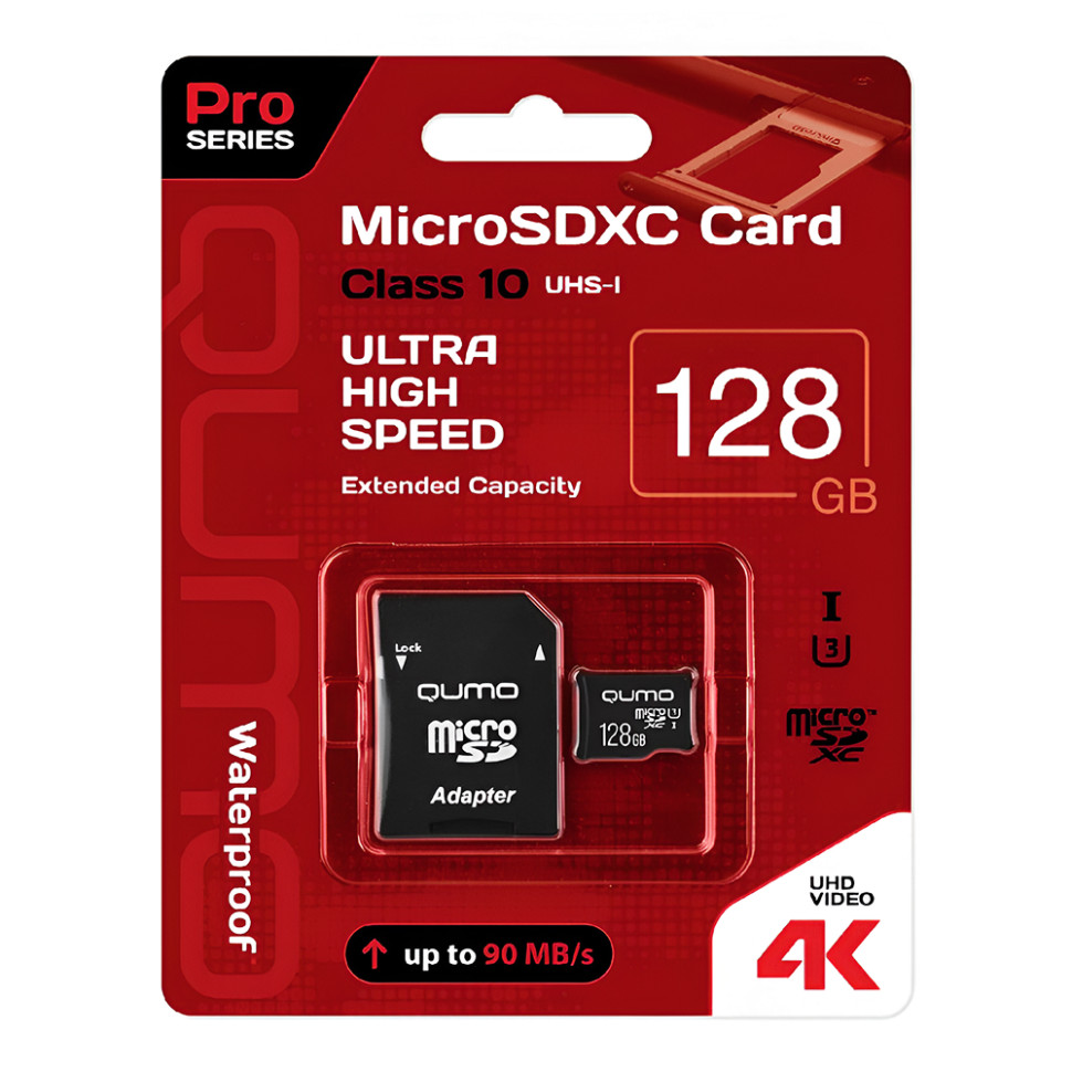Флеш-накопитель QUMO UHS-I U3 microSDXC 128Gb Черный (Class 10)