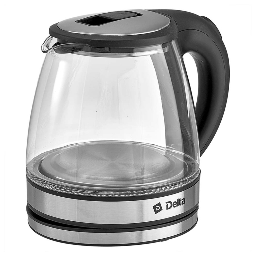 Чайник электрический DELTA DL-1121, ( Черный, 1,2л, 1500Вт, стеклянный, подсветка)