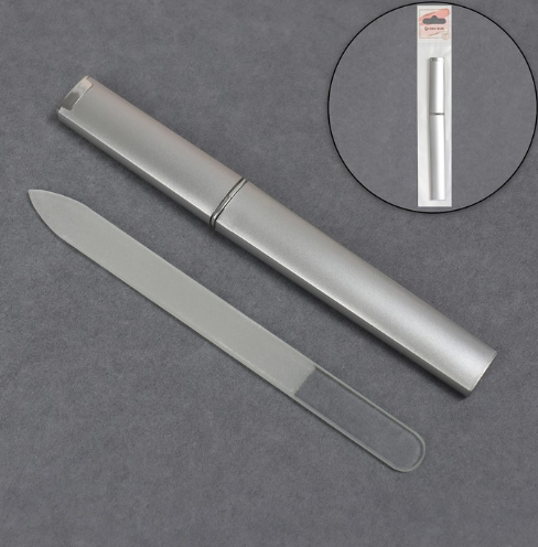 Пилка стеклянная для ногтей, 14 см, в футляре, цвет прозрачный/серебристый