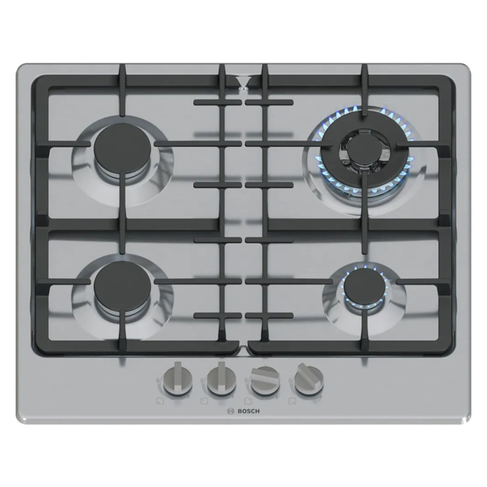 Встраиваемая газовая варочная панель Bosch PGH6B5K90R, 4конф.WOK, 8кВт, нерж.сталь, 560х(480–492)х45
