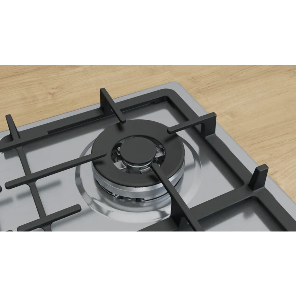 Встраиваемая газовая варочная панель Bosch PGH6B5K90R, 4конф.WOK, 8кВт, нерж.сталь, 560х(480–492)х45