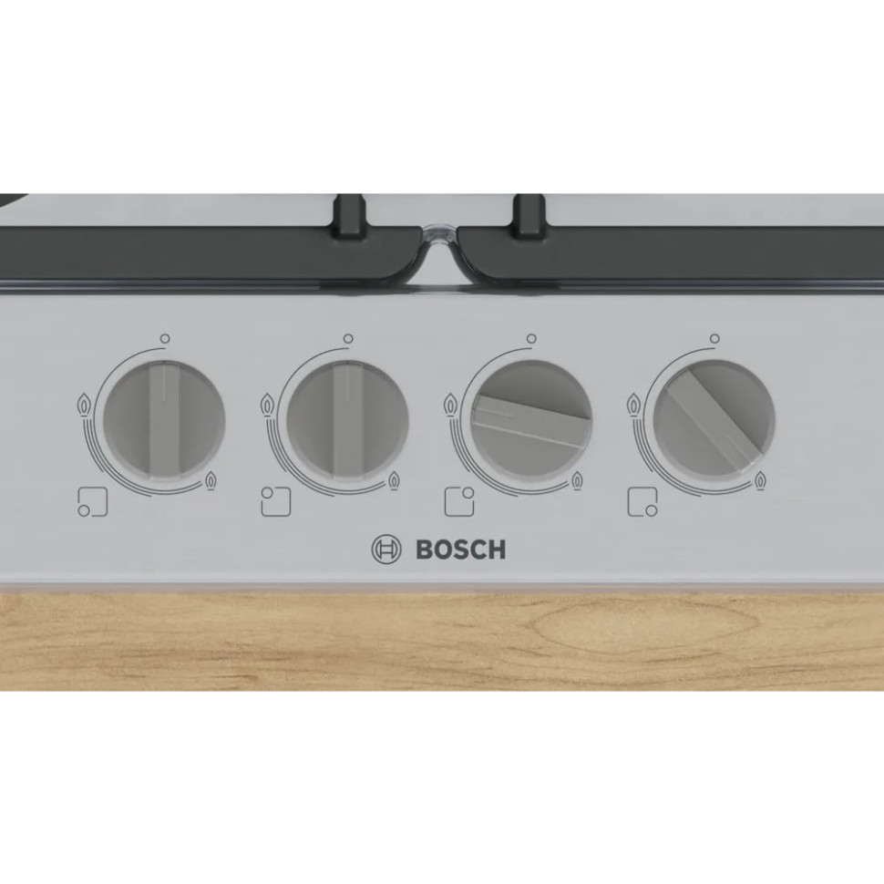 Встраиваемая газовая варочная панель Bosch PGH6B5K90R, 4конф.WOK, 8кВт, нерж.сталь, 560х(480–492)х45