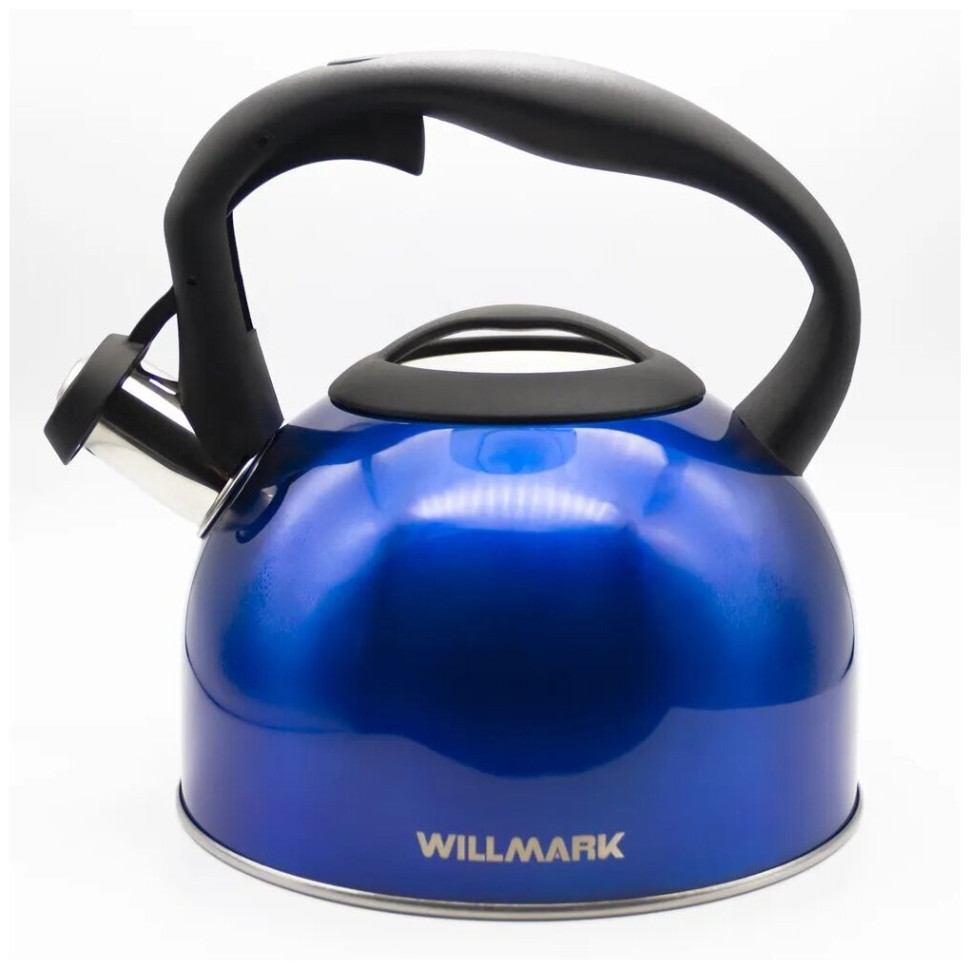 Чайник металлический со свистком на плиту WILLMARK WTK-3229SS ( Синий, 2.5л, с крышкой, нейлон.ручка