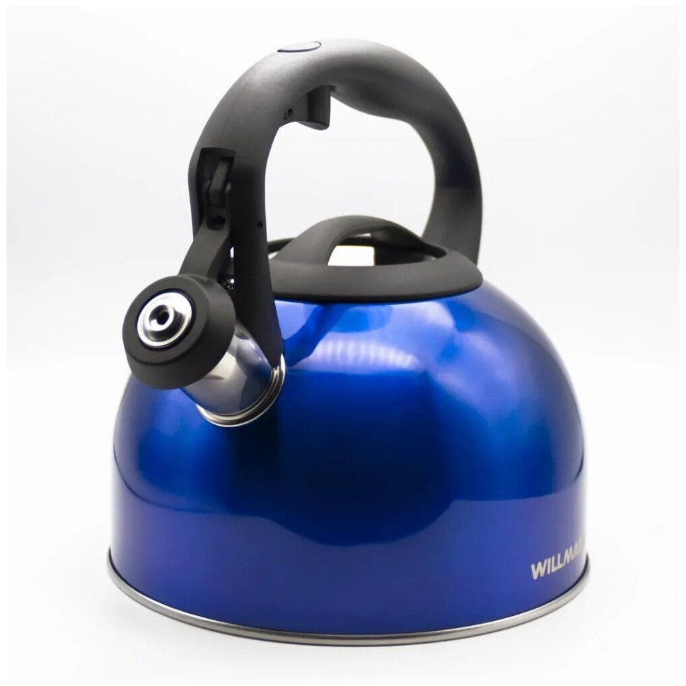 Чайник металлический со свистком на плиту WILLMARK WTK-3229SS ( Синий, 2.5л, с крышкой, нейлон.ручка