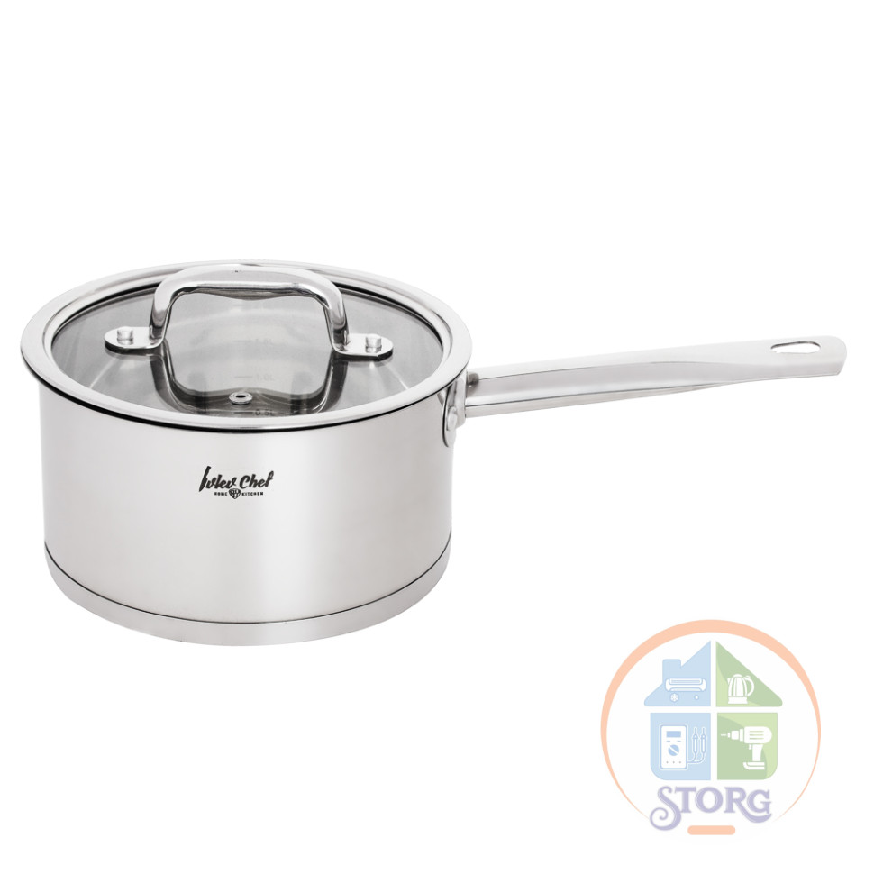 Ковш Ivlev Chef Royal 16х9см 1,8л, со стекл. крышкой, индукция, нерж.сталь 18/10