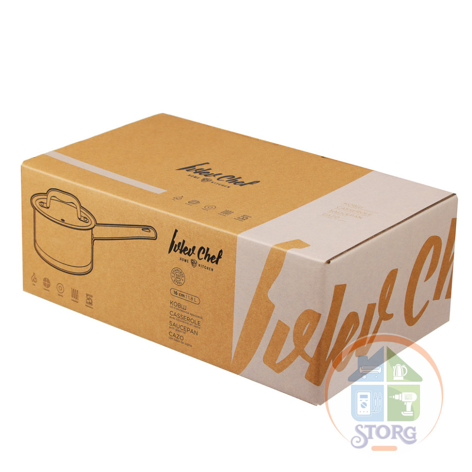 Ковш Ivlev Chef Royal 16х9см 1,8л, со стекл. крышкой, индукция, нерж.сталь 18/10