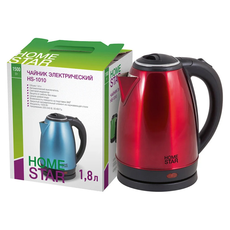 Чайник электрический HOMESTAR HS-1010 Красный/Нерж.сталь; 1500Вт; 1,8л (в уп. 12 шт)