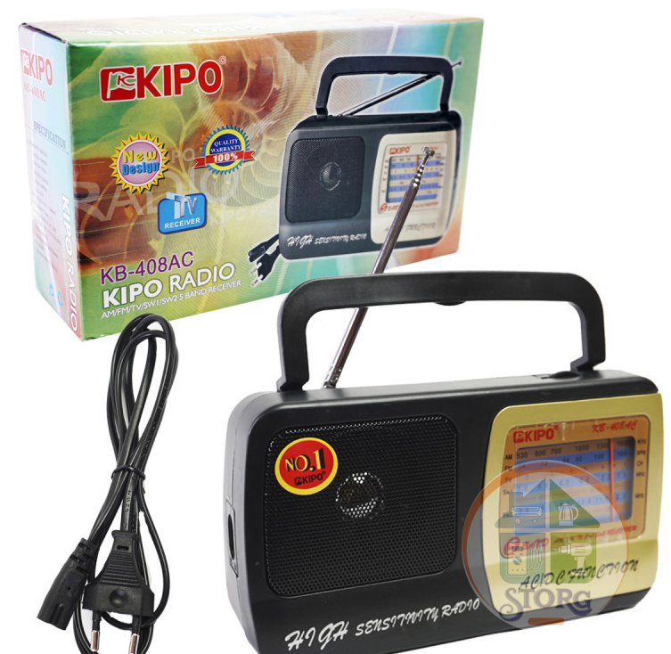Радиоприемник KIPO KB-408AC (ORIG) ( FM, УКВ, СВ, КВ, питание от сети и бат.R20 , AUX) (Гр.30дн)