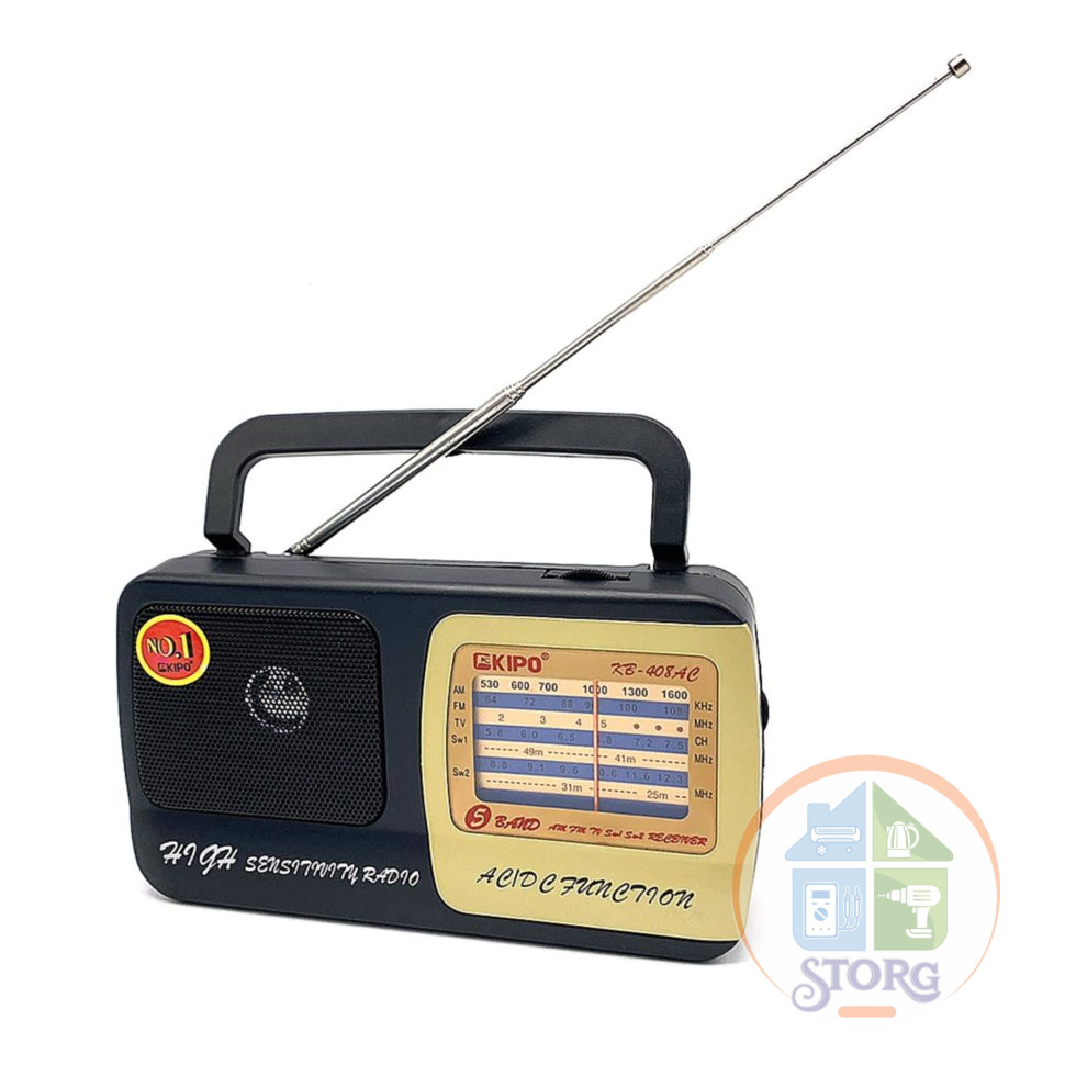 Радиоприемник KIPO KB-408AC (ORIG) ( FM, УКВ, СВ, КВ, питание от сети и бат.R20 , AUX) (Гр.30дн)