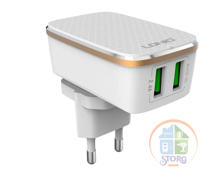СЗУ LDNIO A2204 2,4A Auto-ID 2USB ports + кабель Lightnibg Белый