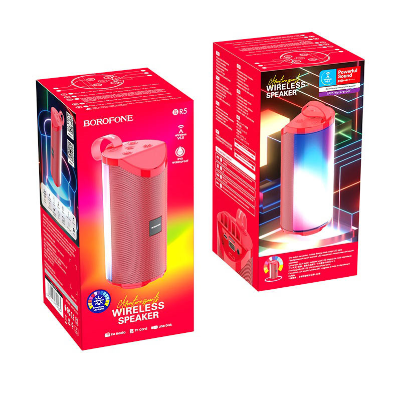 Портативная Акустика Borofone BR5 Adventure sport (red)  Цветомузыка, FM , TF, USB, AUX
