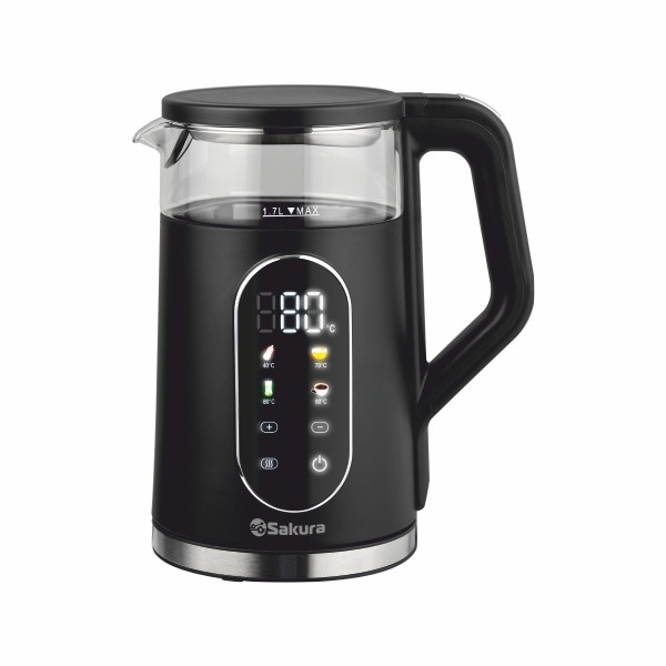 Чайник электрический SAKURA SA-2749DBK (1.7) двухслойн  стекл  5темп LED дисплей сенсорн