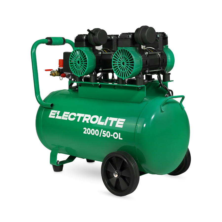 Компрессор безмасляный воздушный ELECTROLITE 2000/50-OL (220В,2кВт, 8бар,300л/м,1380об/м, 50л,2цил.)