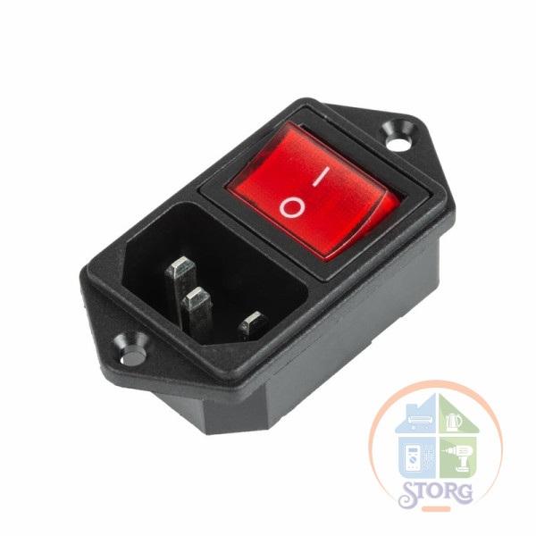Выключатель клавишный 250 V 6 А (4с) ON-OFF красный с подсветкой и штекером C14 3PIN  REXANT (LZ-14-6F)