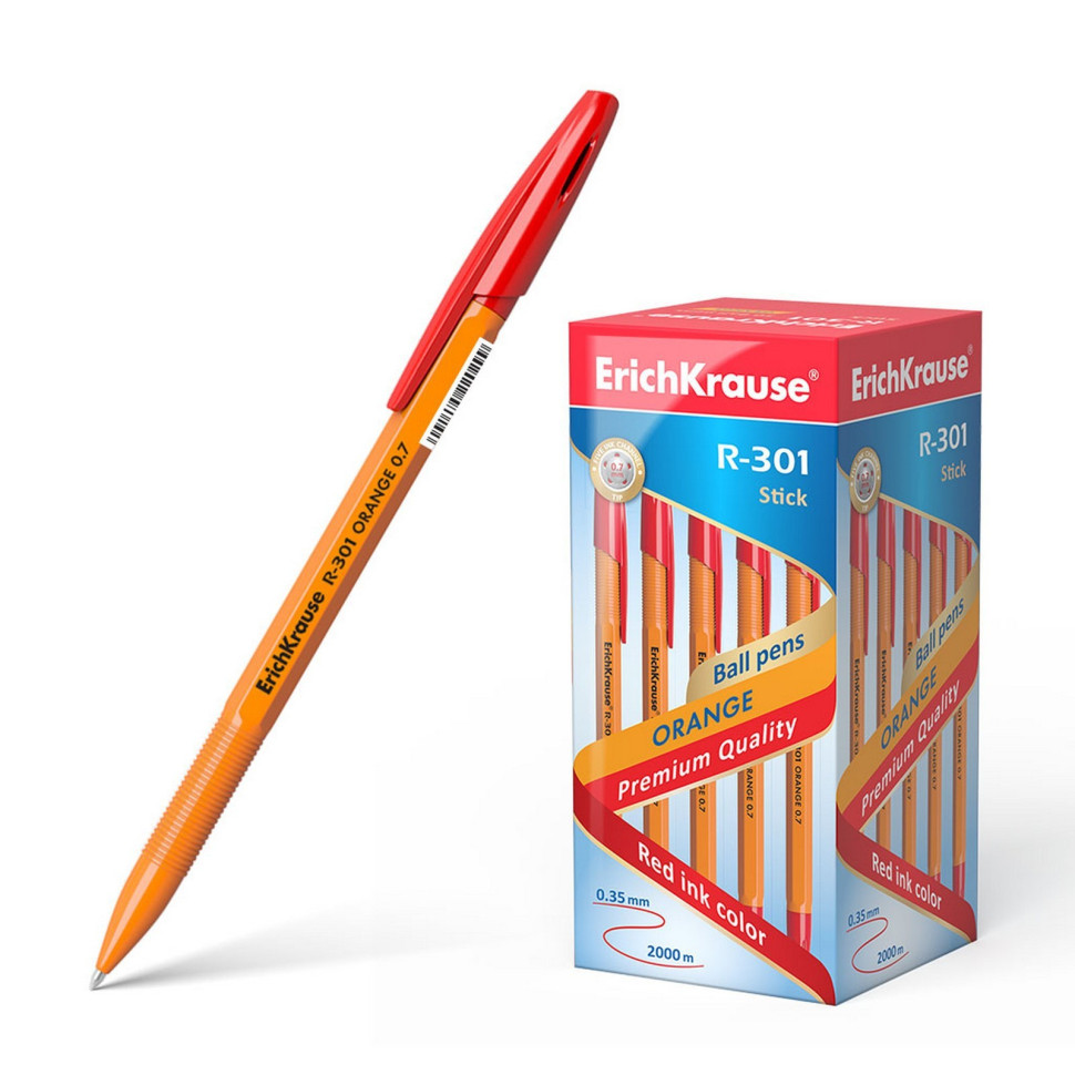 Ручка шариковая ErichKrause R-301 Orange Stick узел 0.7мм, чернила красные 43196 2288909