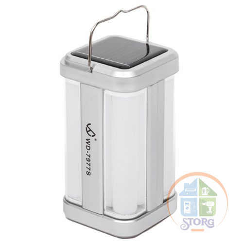 Кемпинговый фонарь ИСКРА WD-7977S SILVER, 2 Режима свечения, Солнечная батарея