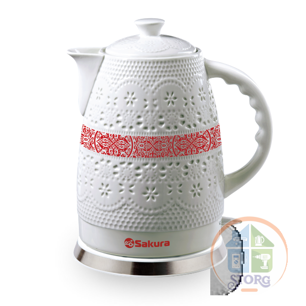АКЦИЯ! Чайник электрический SAKURA SA-2028P-1 (Белый; 2л; 1500Вт; Керамика; Нагр.эл.диск)