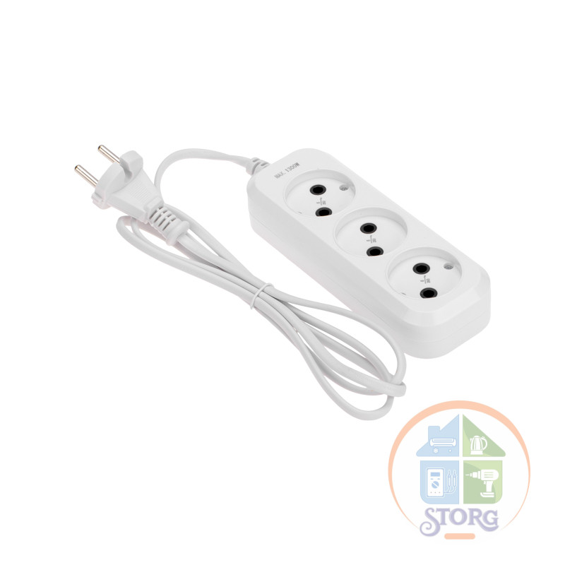 Удлинитель 3 гнезда, 1,5м, 2х0,75мм, б/з, белый PROconnect