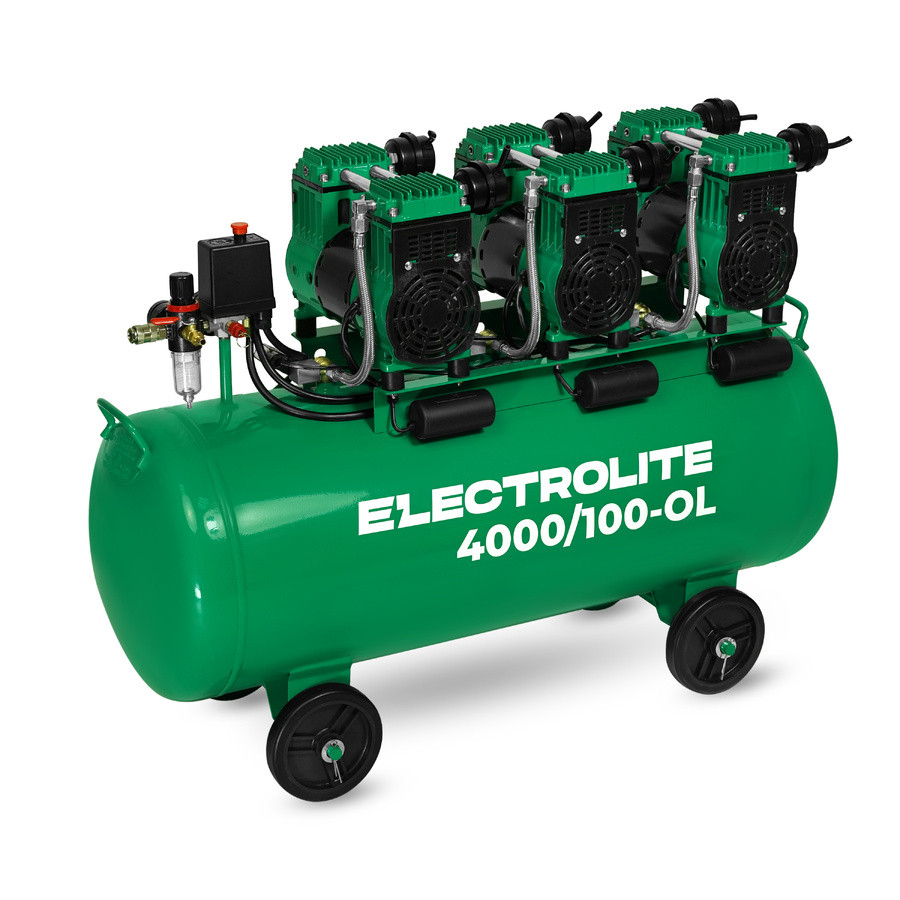 Компрессор безмасляный воздушный ELECTROLITE 4000/100-OL (220В,850л/мин,100л,4000Вт,8бар,2800об/мин)