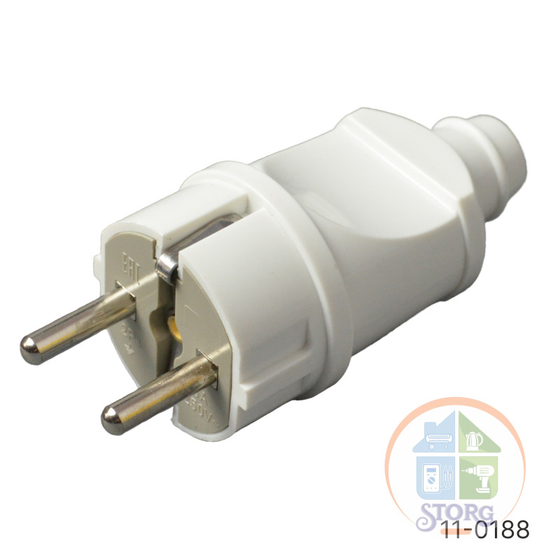 Вилка электрическая YK201MW с заземлением термопластик 250V/16A (белый) (30шт)