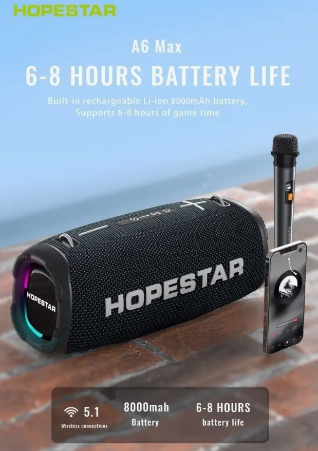 Портативная калонка Hopestar A6 max , 80Вт , подстветка