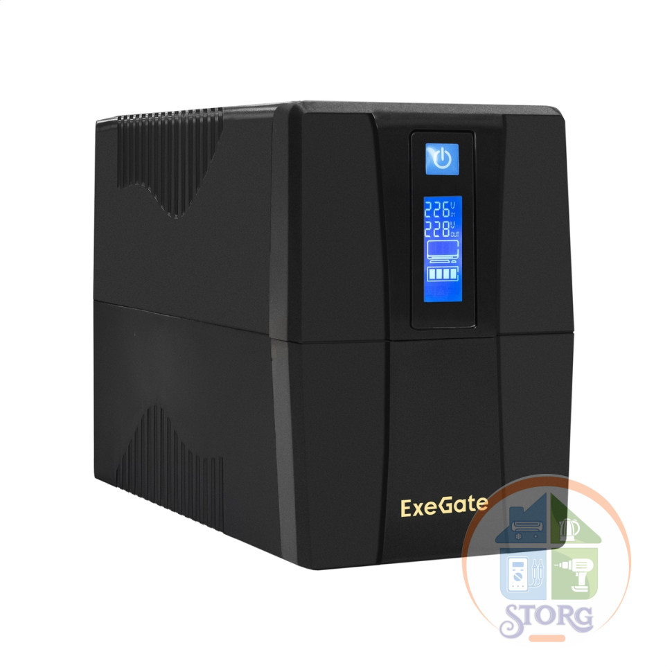 Источник бесперебойного питания ExeGate Power Smart ULB-1000.LCD.AVR.2SH.RJ.USB (1000VA/550W, 12 мес.гарантия)
