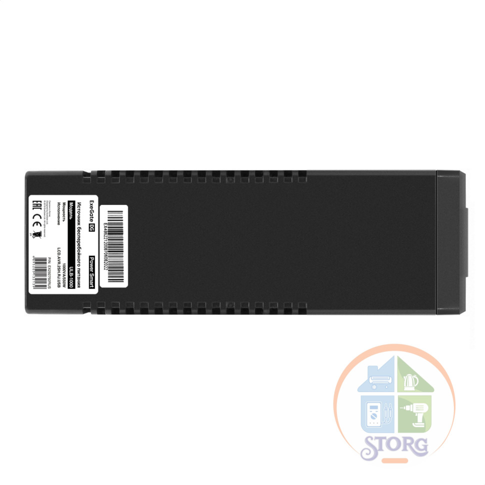 Источник бесперебойного питания ExeGate Power Smart ULB-1000.LCD.AVR.2SH.RJ.USB (1000VA/550W, 12 мес.гарантия)