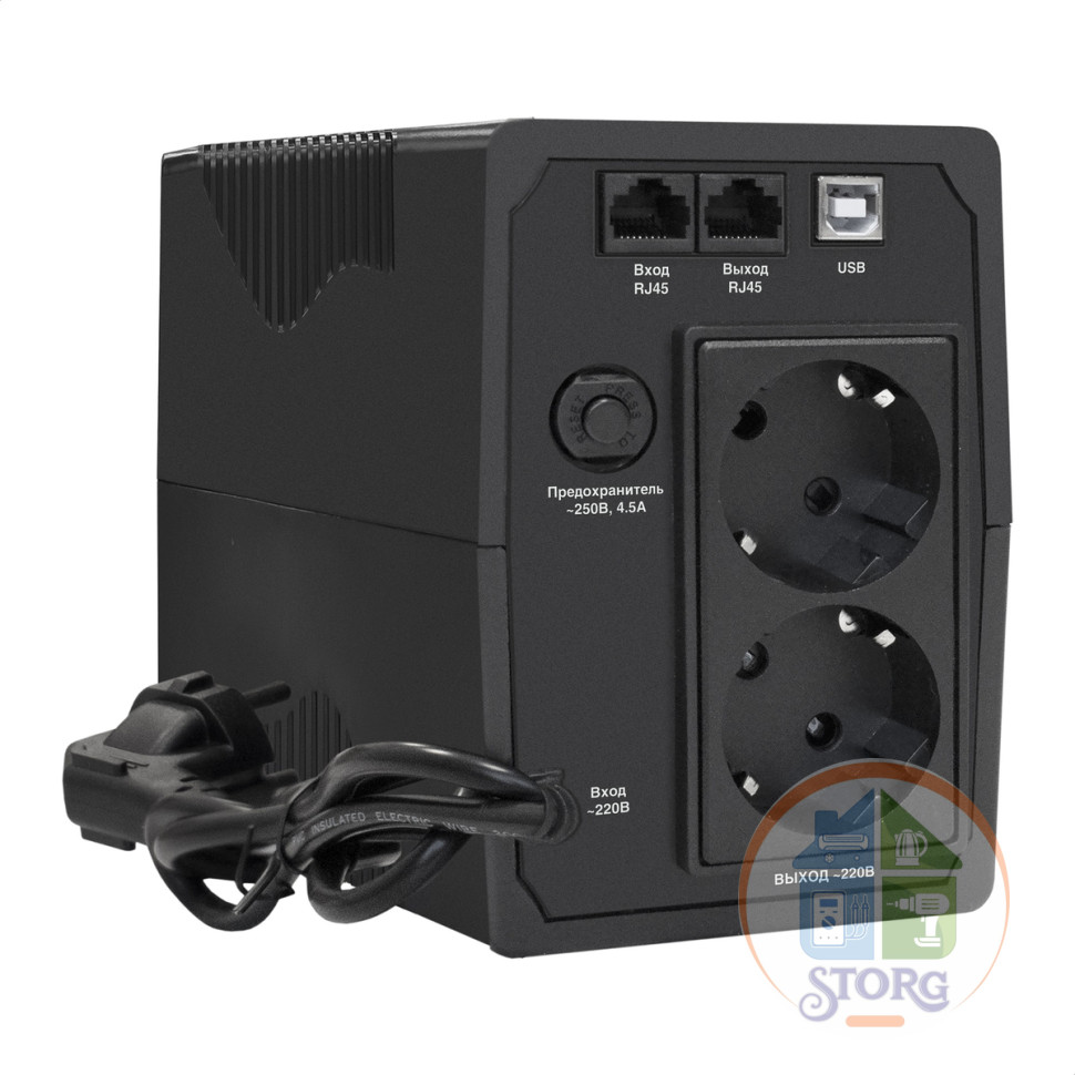 Источник бесперебойного питания ExeGate Power Smart ULB-1000.LCD.AVR.2SH.RJ.USB (1000VA/550W, 12 мес.гарантия)
