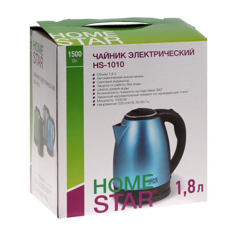 Чайник электрический HOMESTAR HS-1010 Черный/Нерж.сталь; 1500Вт 1,8л