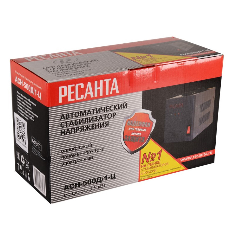 Стабилизатор напряжения релейный Ресанта АСН-500Д/1-Ц, (напольный, 500Вт, 140-260, 1-фазный)