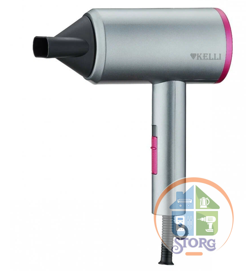 Фен для волос KELLI KL-1101, 1200Вт, 2 скорости, защита от перегрева, 2 насадки, 100% обмен)