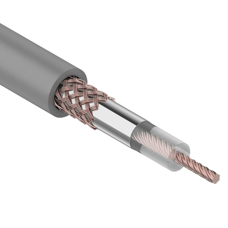 Кабель REXANT медный RG-58 A/U (50 Ом), Cu/Al/Cu (19х0,12/48х0,10мм) 64%, (бухта 100м), Серый