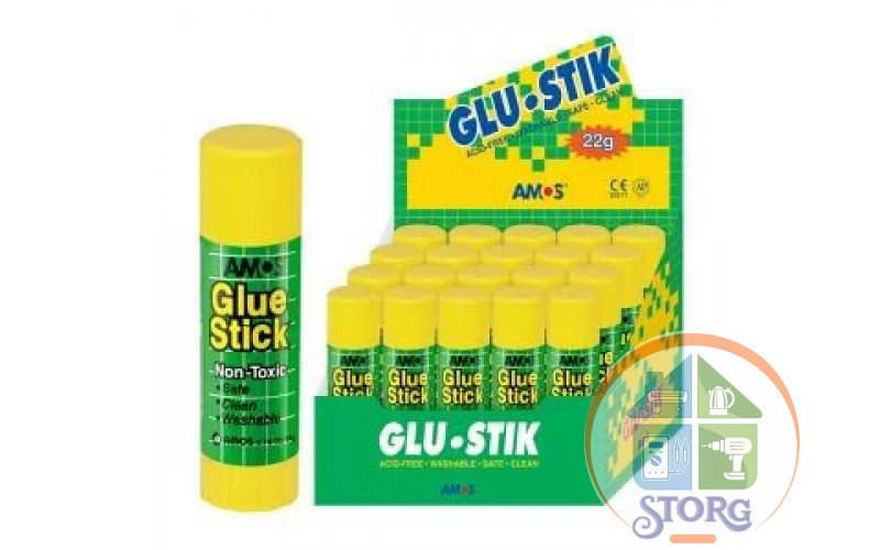 Клей-карандаш AMOS "GLUE STIK", 22 гр. (20/480) (GSW22) (833740)