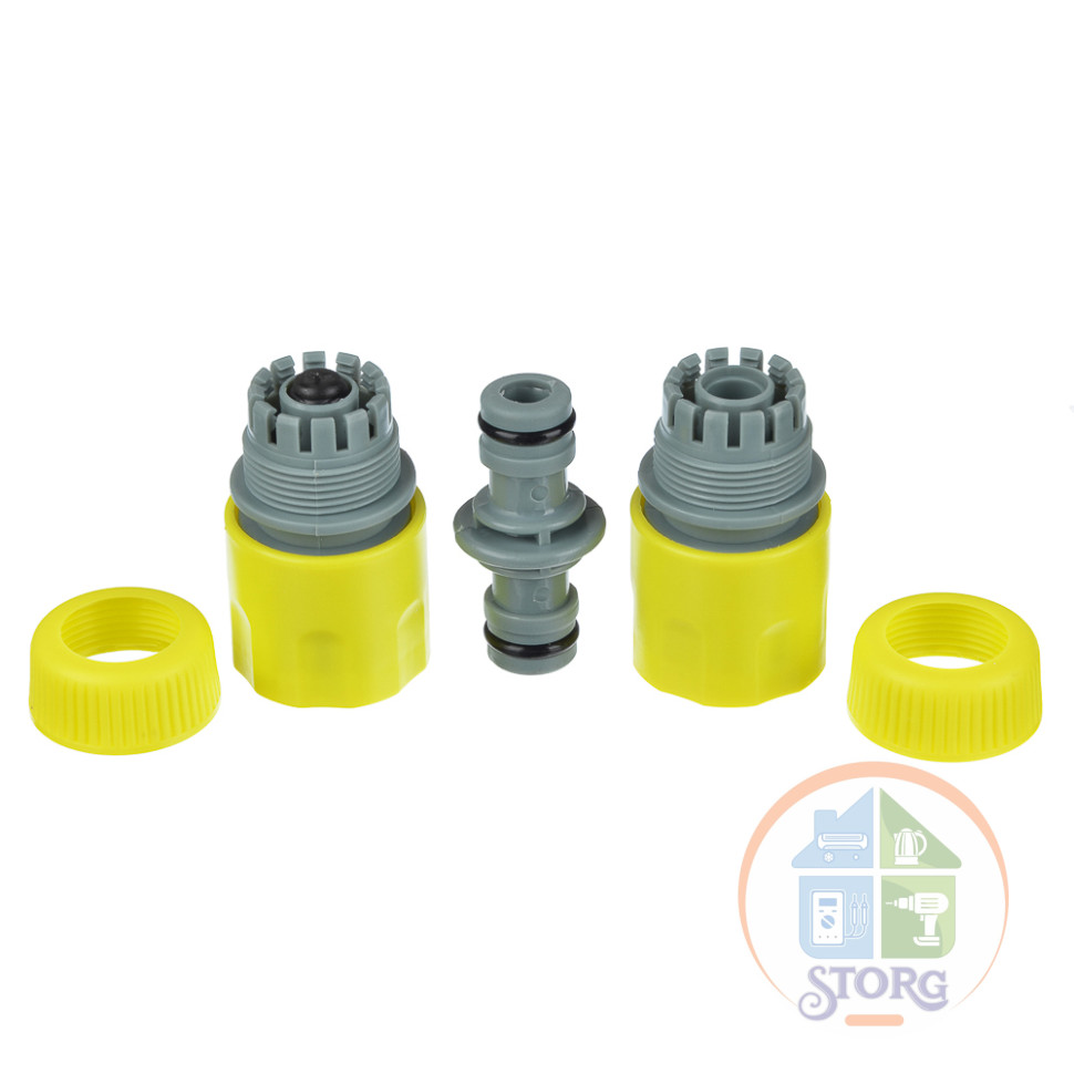 Набор для полива d1/2" INBLOOM (коннектор-1шт., коннектор с аквастопом-1шт., двойник-1шт.), ПП