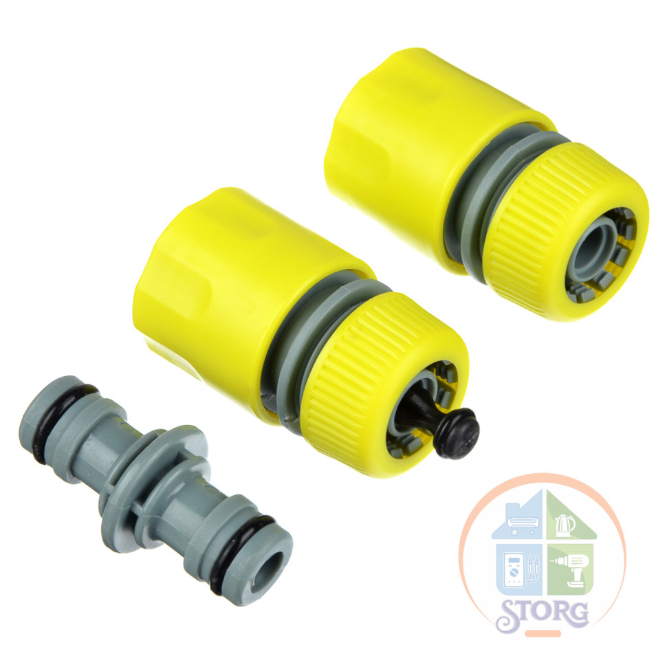 Набор для полива d1/2" INBLOOM (коннектор-1шт., коннектор с аквастопом-1шт., двойник-1шт.), ПП