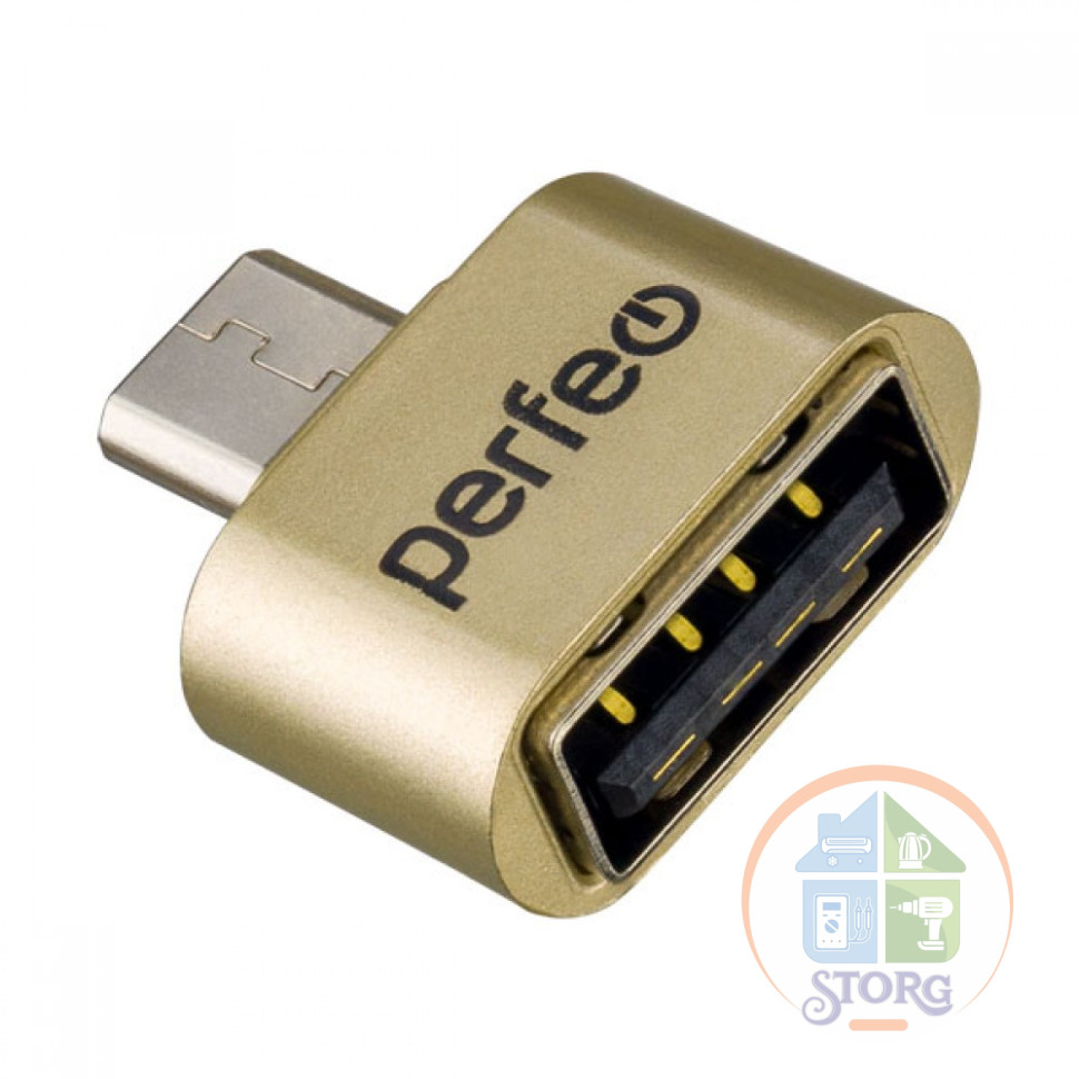 Perfeo adapter USB на micro USB c OTG (PF-VI-O011 Gold) золотой