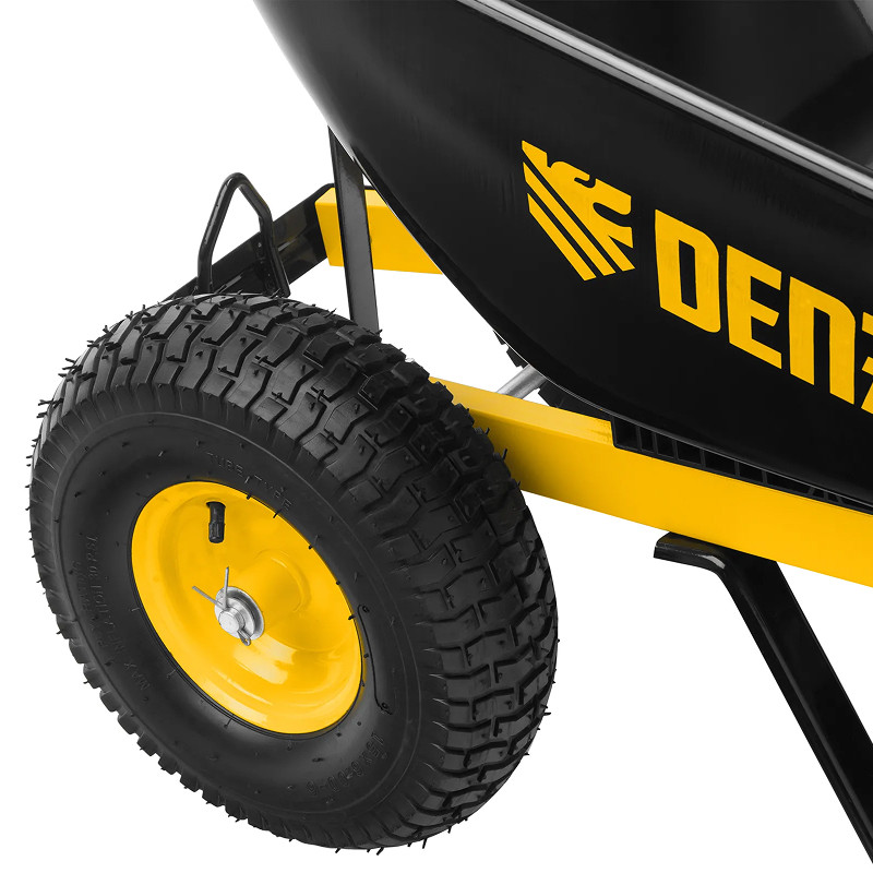 Тачка строительная Denzel, усиленная, объем 140 л, 250 кг, двухколесная, колесо 15х6.00-6 Тачка строительная Denzel, усиленная, объем 140 л, 250 кг, двухколесная, колесо 15х6.00-6