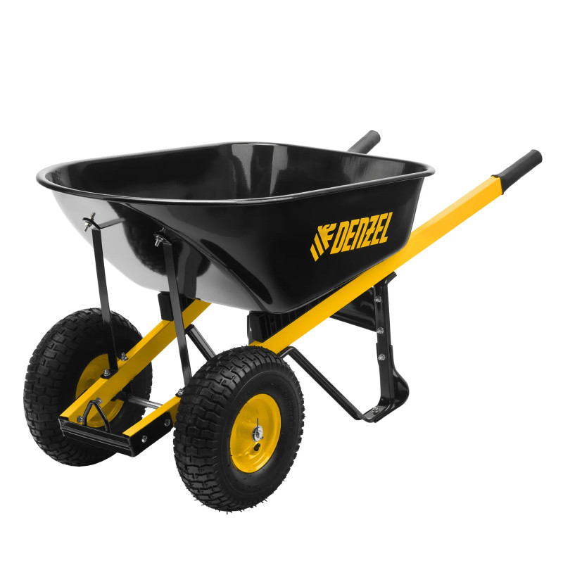 Тачка строительная Denzel, усиленная, объем 140 л, 250 кг, двухколесная, колесо 15х6.00-6 Тачка строительная Denzel, усиленная, объем 140 л, 250 кг, двухколесная, колесо 15х6.00-6