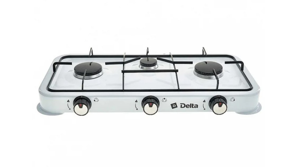 Плита газовая DELTA D-2207 (Белый; Мощность 5400Вт; Трехконфорочная; Эмалиров. рабочая поверхность)