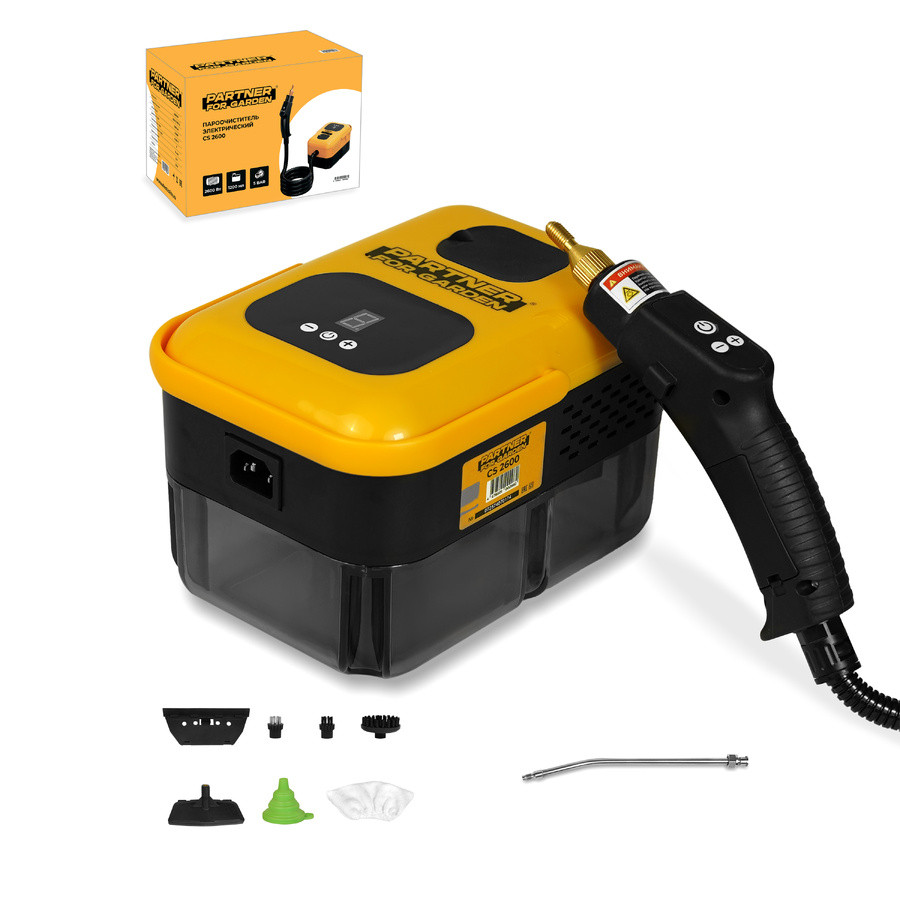 Пароочиститель для уборки дома Partner for Garden CS 2600, 2600Вт, 1.2л, 6 насадок