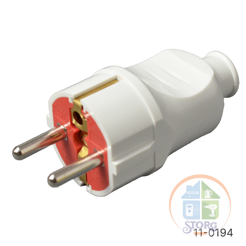 Вилка электрическая YK220 с заземлением термопластик 250V/16A (белый) (30шт)