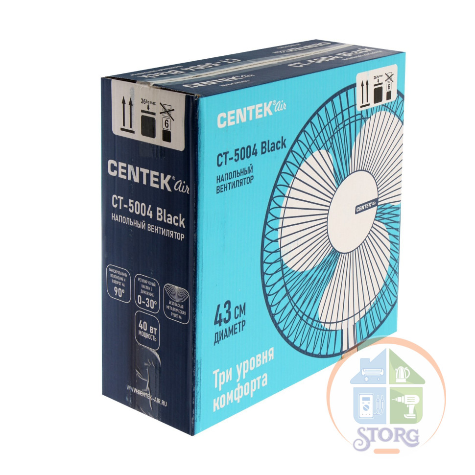 Вентилятор напольный Centek CT-5004 (черный)  40Вт, 2 шт/уп., LED, 43см, 1.25 м, лучевая решетка