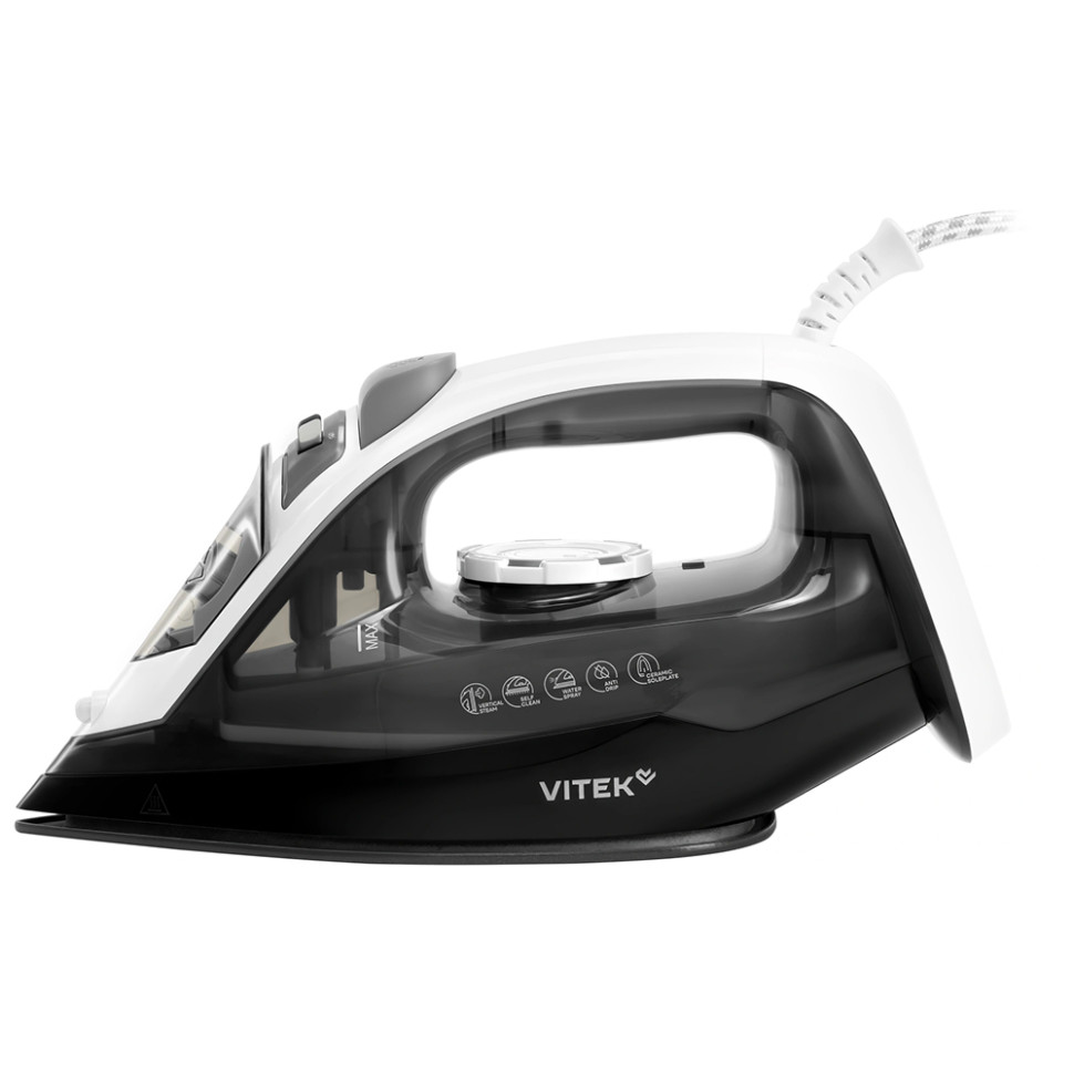 Утюг Vitek VT-IRN1210 черный/белый, 2000Вт, 25г/мин, 180г/мин, 360мл