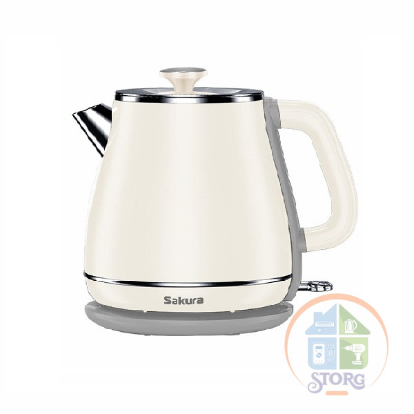 Чайник электрический  SAKURA SA-2186W Объем 1.8 л, 1500-1800 Вт, дисковый нагревательный элемент, двухслойный корпус: нержавеющая сталь