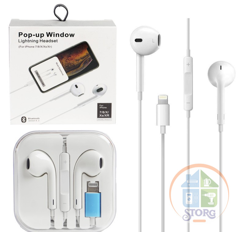 Внутриканальные наушники вкладыши iPhone Lightning Bluetooth pop-up (в упаковке)