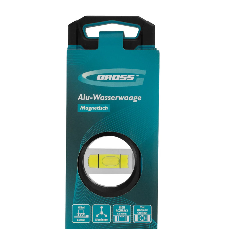 Уровень алюминиевый Gross, магнит., фрезерованный, 3 глазка, 0,5 мм/м, 1000 мм