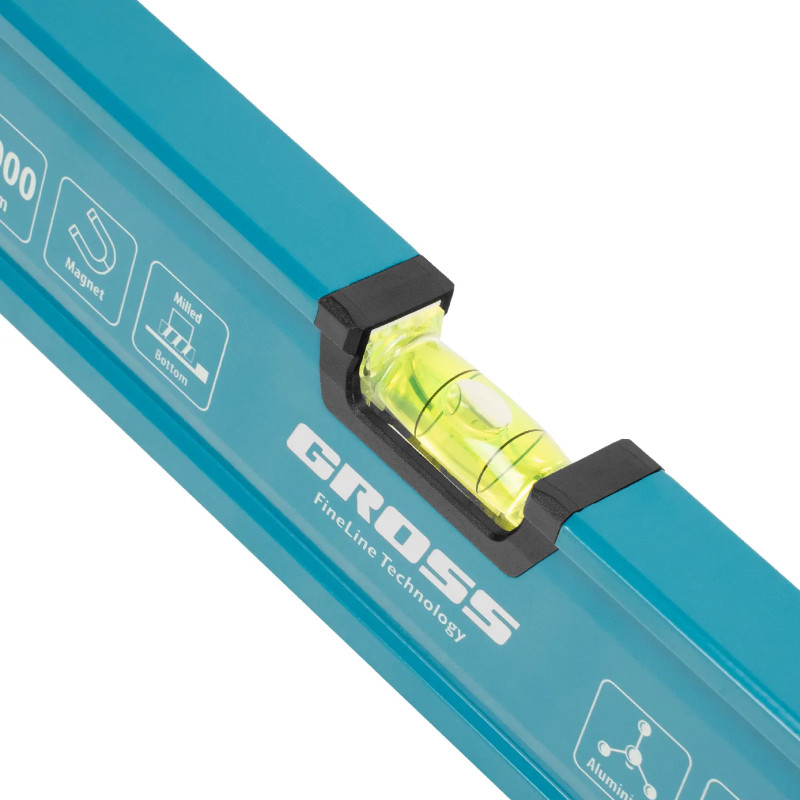 Уровень алюминиевый Gross, магнит., фрезерованный, 3 глазка, 0,5 мм/м, 1000 мм